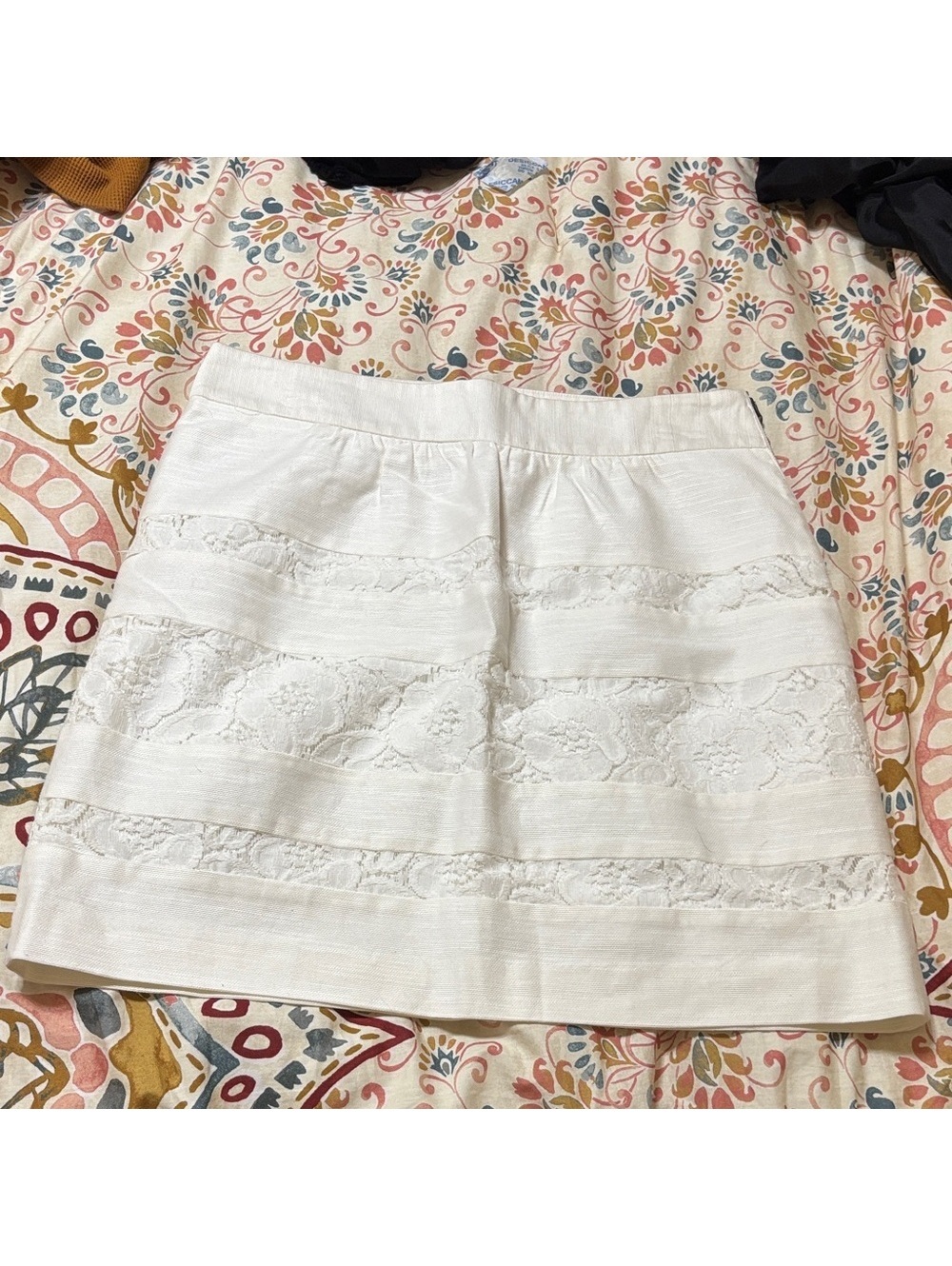 Ann Taylor Loft White LaceStriped Women's Skirt Neutral Work Office Minimal